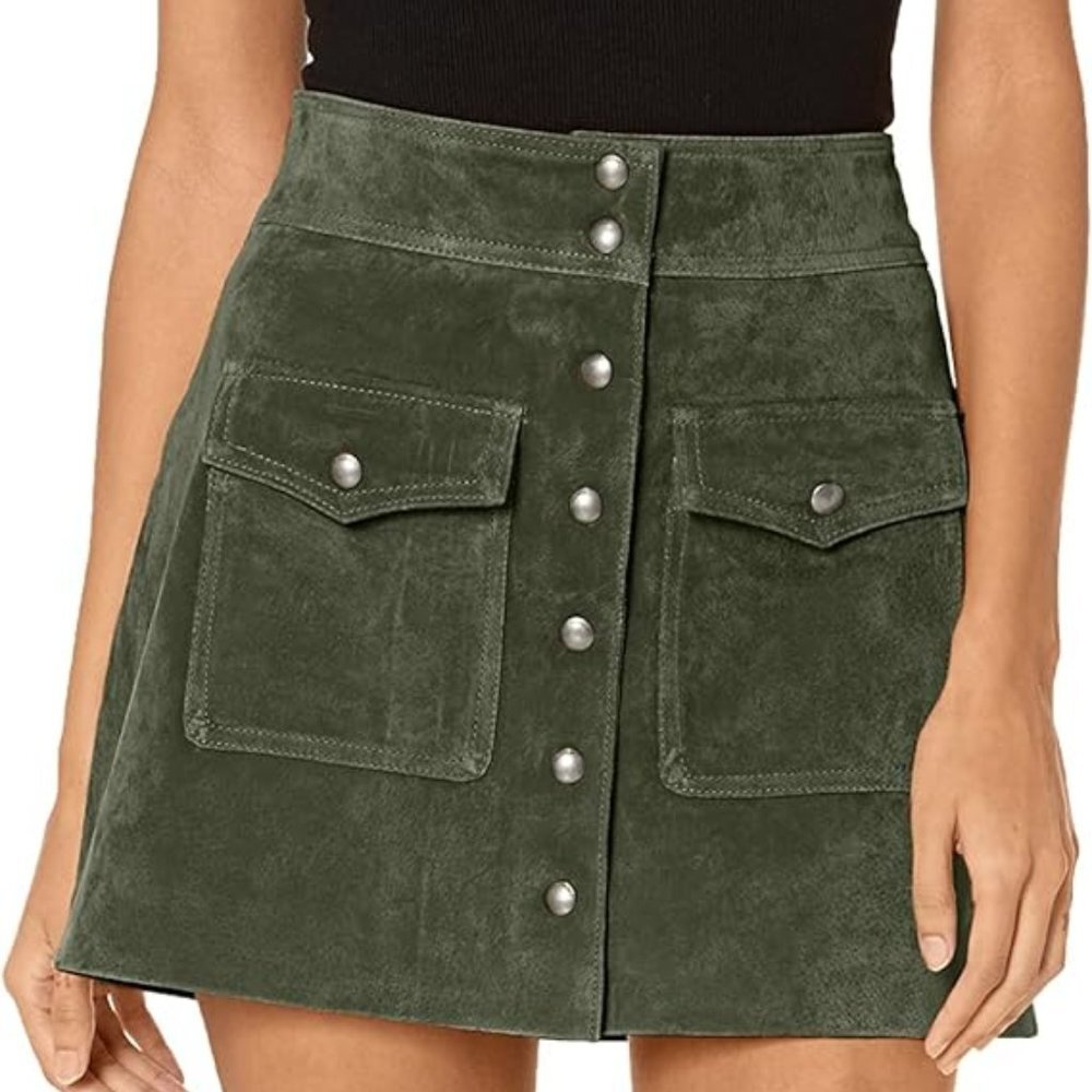 NWT Blank NYC Green Crocodile Tears 100% Suede Mini Skirt Size 30